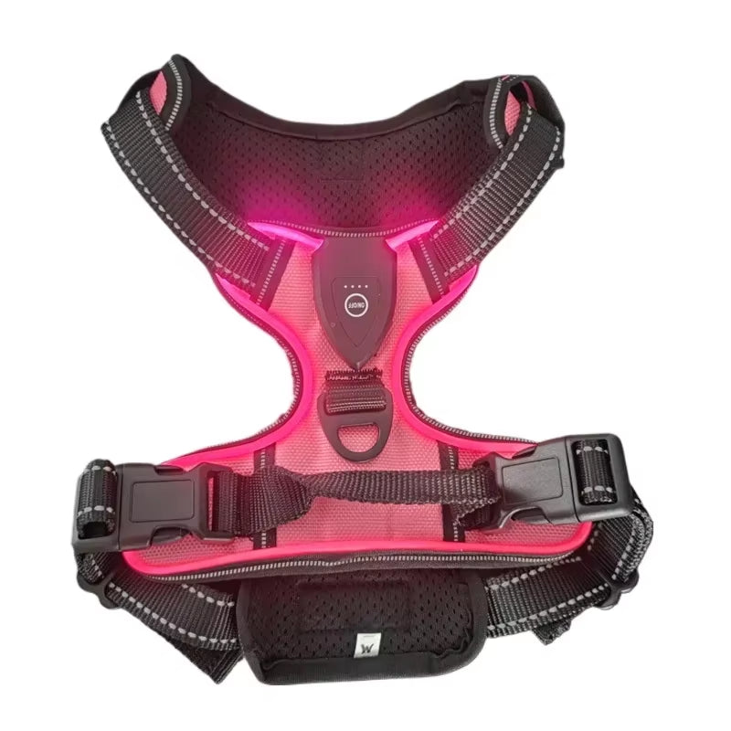 Led Luminous Dog Harness No Pull Adjustable Rechargeable Pet Vest Harness Small Medium Large Dogs Outdoor Walking Pet Supplies