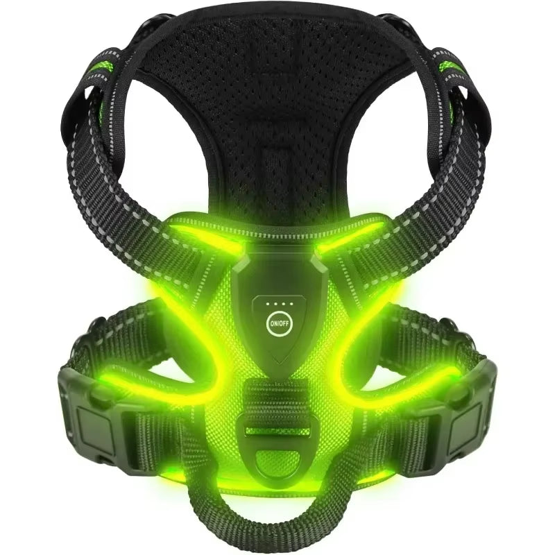 Led Luminous Dog Harness No Pull Adjustable Rechargeable Pet Vest Harness Small Medium Large Dogs Outdoor Walking Pet Supplies