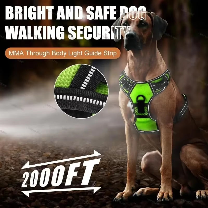 Led Luminous Dog Harness No Pull Adjustable Rechargeable Pet Vest Harness Small Medium Large Dogs Outdoor Walking Pet Supplies