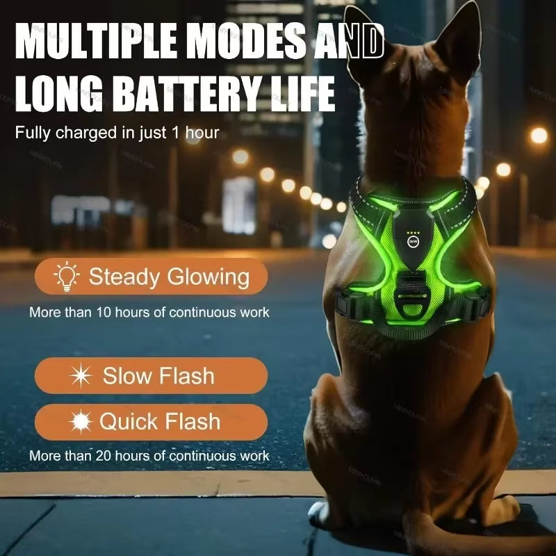 Led Luminous Dog Harness No Pull Adjustable Rechargeable Pet Vest Harness Small Medium Large Dogs Outdoor Walking Pet Supplies