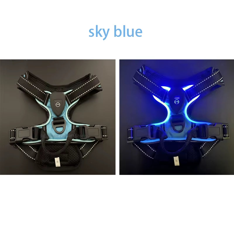Led Luminous Dog Harness No Pull Adjustable Rechargeable Pet Vest Harness Small Medium Large Dogs Outdoor Walking Pet Supplies